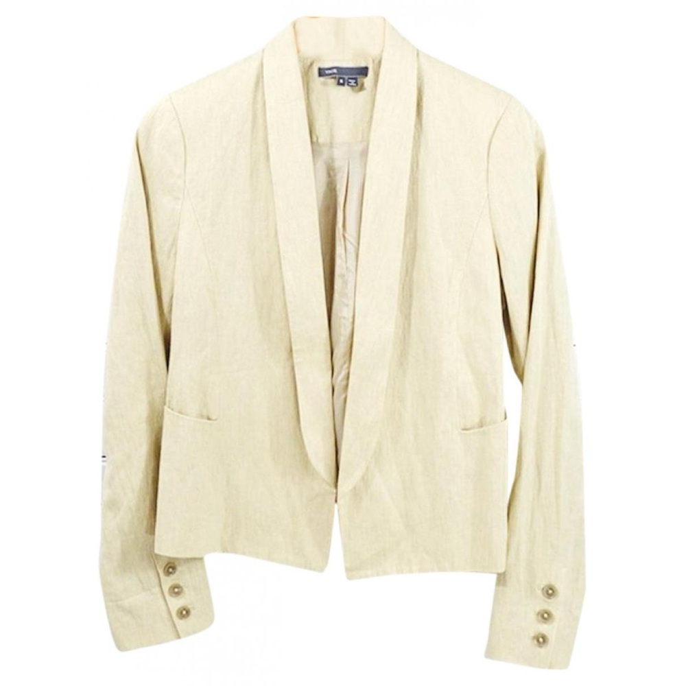 Vince Linen Blend Rustic Open Front Blazer Cropped Oatmeal Beige Size 10 - Picture 7 of 8